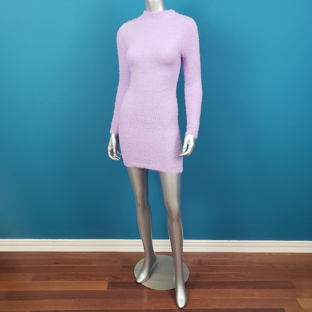 🆕️ 🟣 NASTY GAL Lavender Fluffy Brushed Knit Mini Dress // (NWT) - Picture 4 of 8